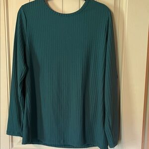 Ribbed Long Sleeve Crewneck Top in Teal
